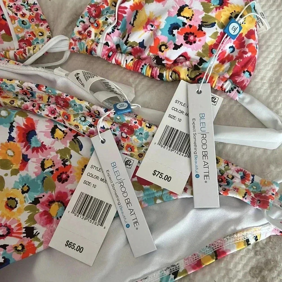 Bleu Rod Beattie Flower Hour Triangle Halter Bikini Top and Bikini Bottom Sz 10 - Picture 9 of 9